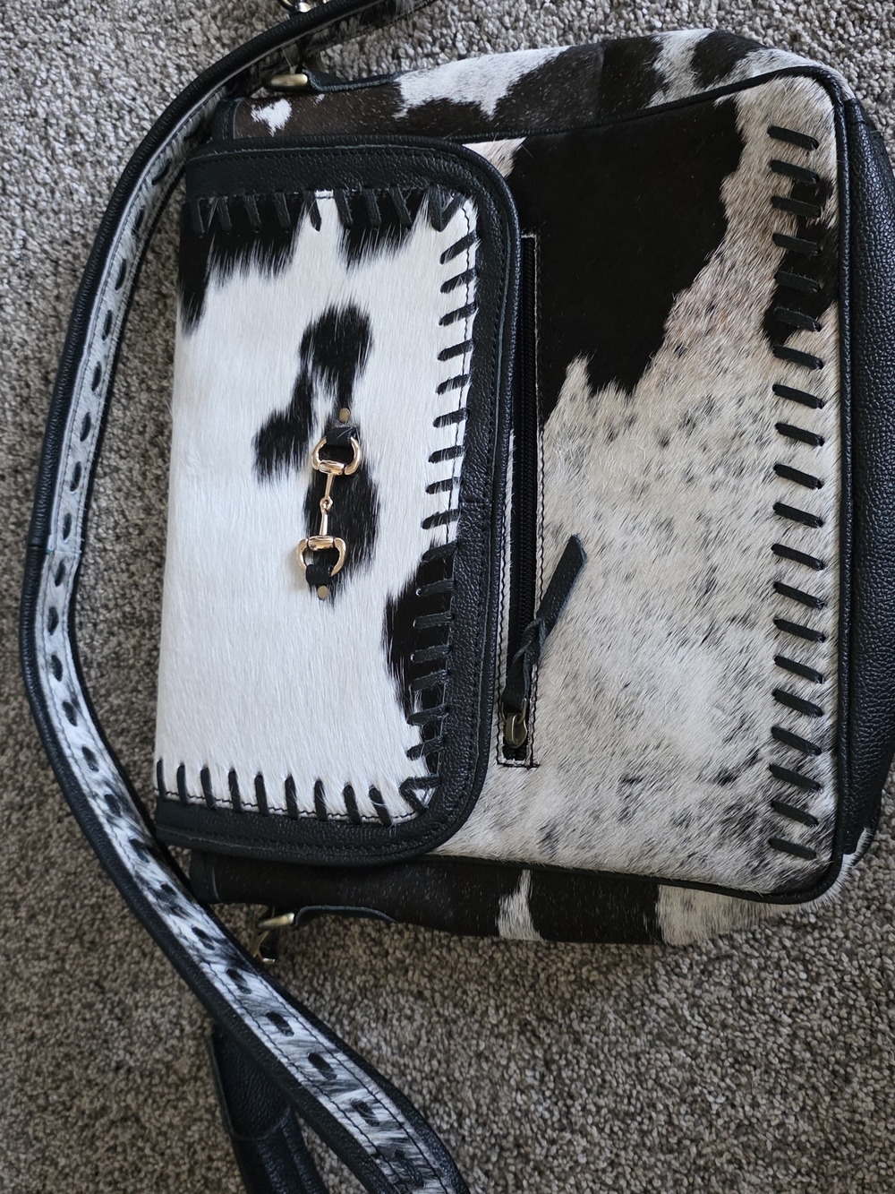 Cowhide Crossbody Bag in Black & White